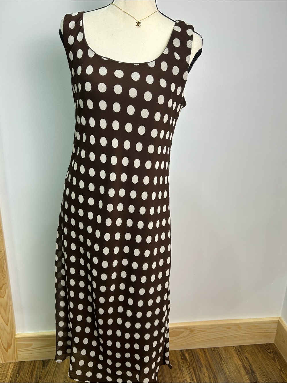 Dana Kay Brown and White Polka Dot Midi Dress